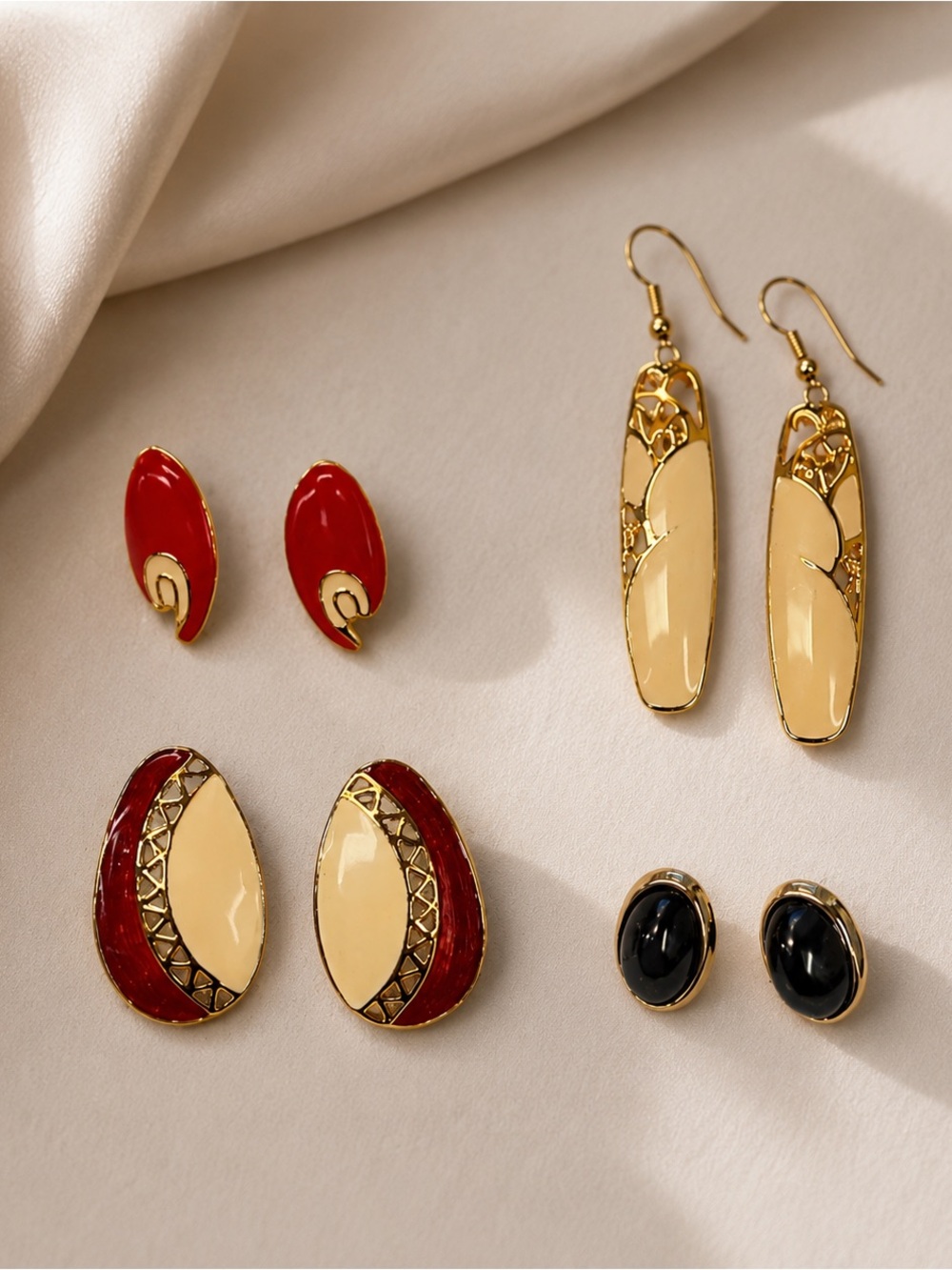 Vintage Retro Enamel Earring Lot Set of 4 Designer Signed